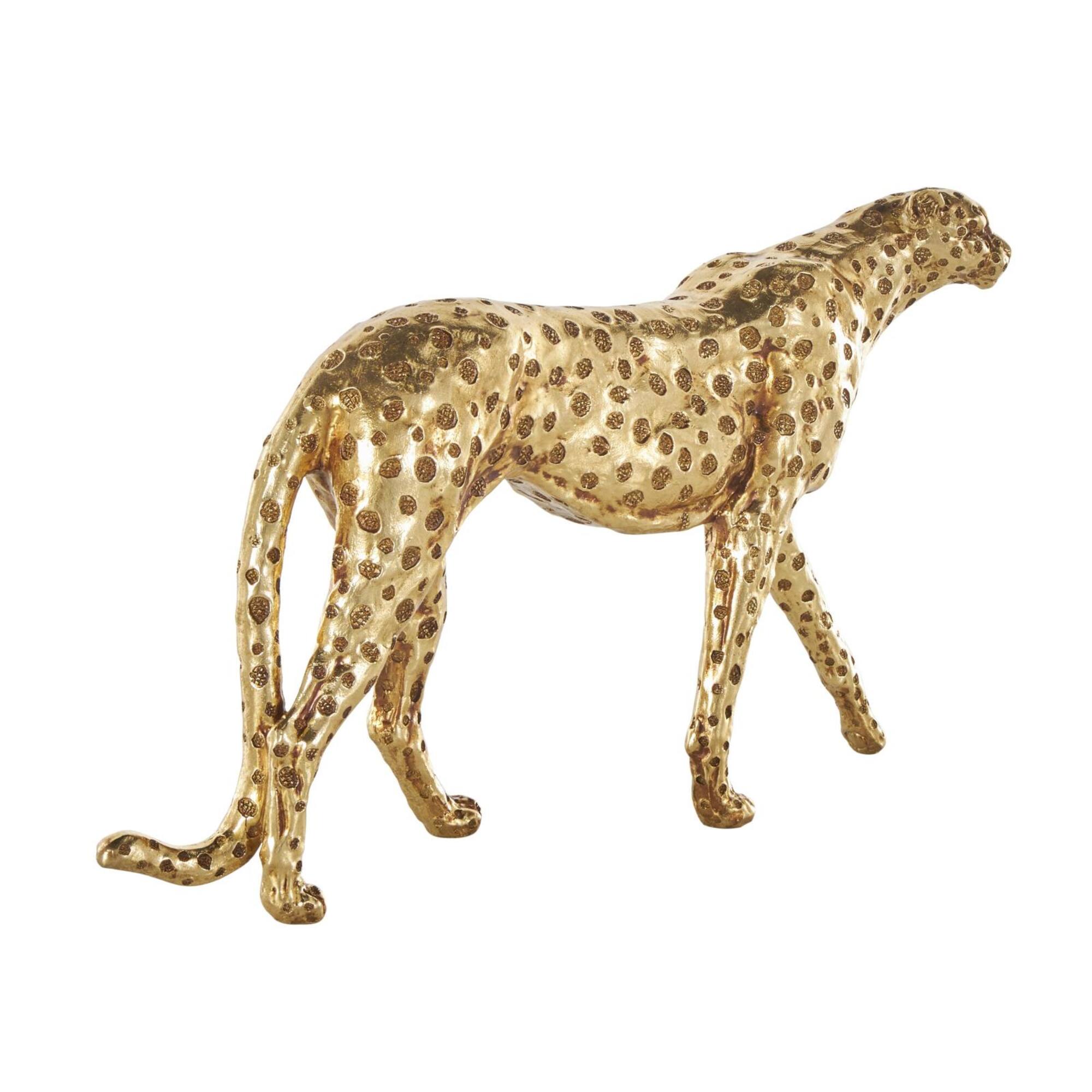 17" Long Gold Walking Cheetah Sculpture